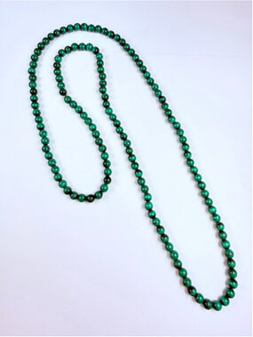 Lace Banded Malachite 318 CT Natural 6.25MM Bead 32" Strand Vintage Necklace 63g